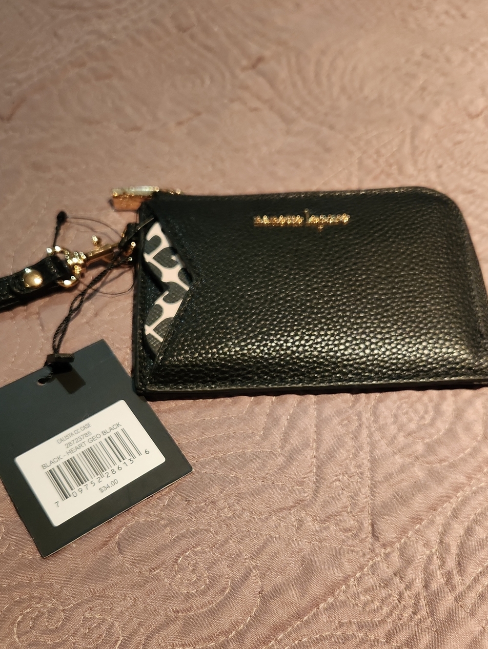 Nanette Lepore Black Pebbled Zip Card Case with Wristlet